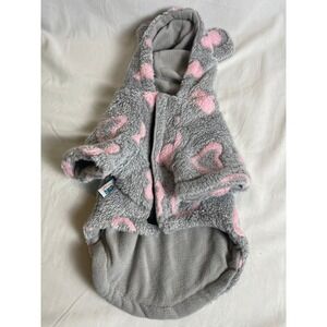 Wag and Wiggle Dog Hoodie Grey Pink Heart Sherpa Fleece Bear Ears Small RN64708